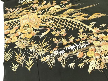 平和屋着物●金彩友禅　卓越技能者・名工・和田光正　黒留袖　御所車花松文　金銀彩　正絹　逸品　DABH0049op
