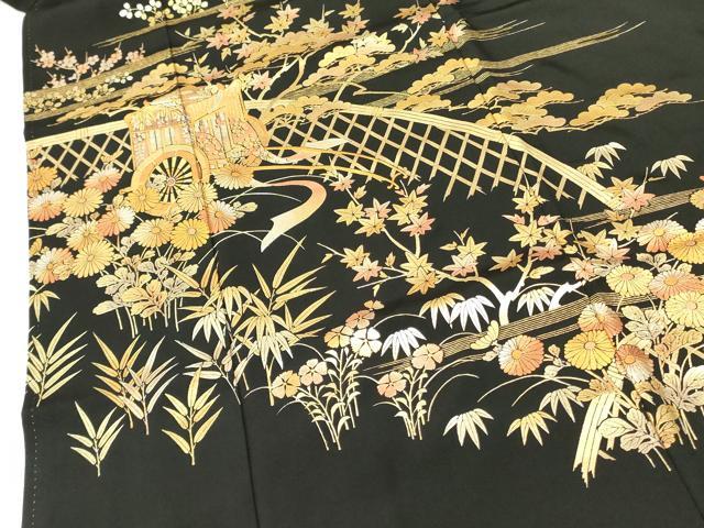 平和屋着物●金彩友禅　卓越技能者・名工・和田光正　黒留袖　御所車花松文　金銀彩　正絹　逸品　DABH0049op