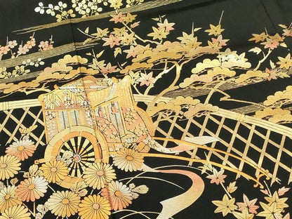 平和屋着物●金彩友禅　卓越技能者・名工・和田光正　黒留袖　御所車花松文　金銀彩　正絹　逸品　DABH0049op