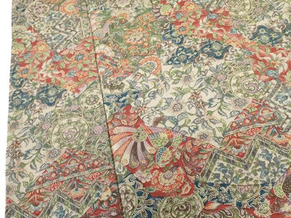 平和屋着物●上質な小紋　更紗花文　鬼しぼ縮緬　正絹　逸品　未使用　DABH0052op
