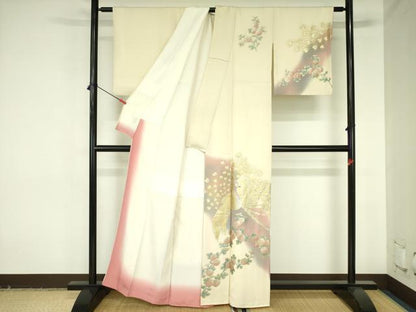 平和屋着物●訪問着　孔雀花文　暈し染め　金銀彩　正絹　逸品　DABH0054op