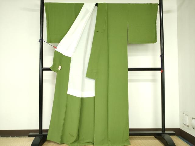 平和屋着物●上質な色無地　草色　正絹　逸品　未使用　DABH0059op
