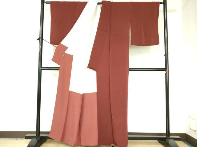 平和屋着物●上質な色無地　錆色　鬼しぼ縮緬　正絹　逸品　DABH0060op