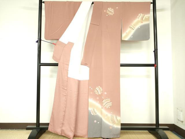 平和屋着物●訪問着　駒刺繍　舞桜　暈し染め　金彩　正絹　逸品　DABH0066op
