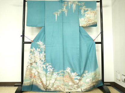 平和屋着物●訪問着　駒刺繍　枝桜　草花　暈し染め　金銀彩　正絹　逸品　DABH0067op