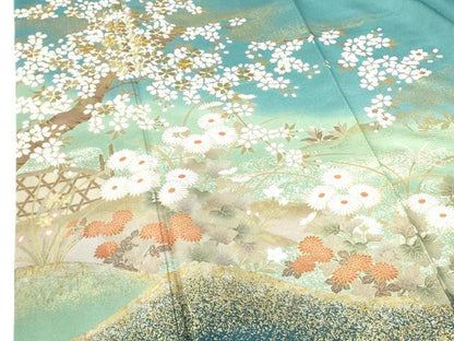 平和屋着物●訪問着　駒刺繍　枝桜　草花　暈し染め　金銀彩　正絹　逸品　DABH0067op