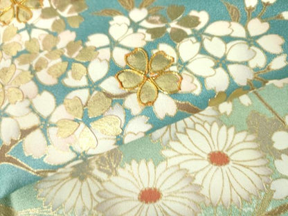 平和屋着物●訪問着　駒刺繍　枝桜　草花　暈し染め　金銀彩　正絹　逸品　DABH0067op