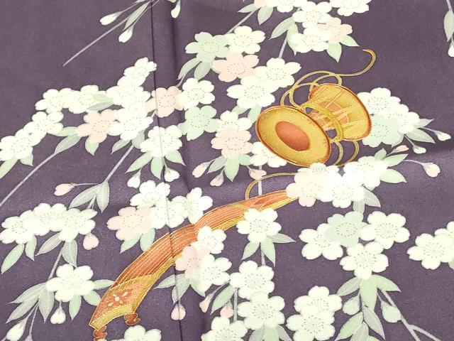 平和屋着物●訪問着　駒刺繍　花鼓　楽器文　金彩　正絹　逸品　DABH0069op
