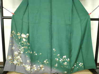平和屋着物●訪問着　刺繍　草花　暈し染め　金彩　正絹　逸品　DABH0070op