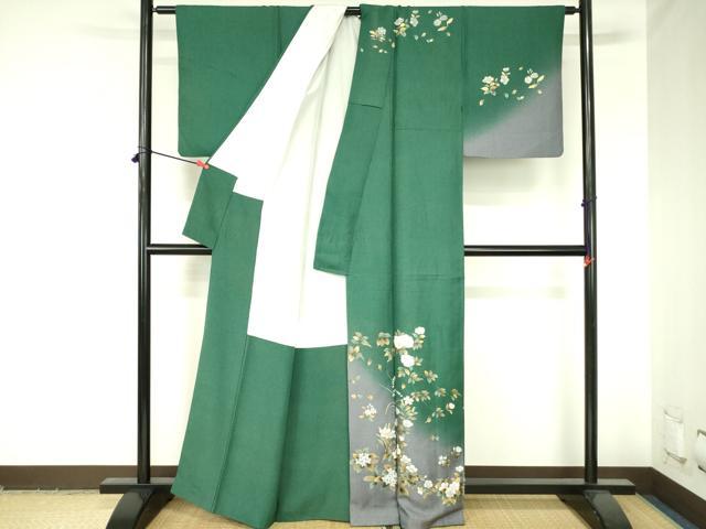 平和屋着物●訪問着　刺繍　草花　暈し染め　金彩　正絹　逸品　DABH0070op