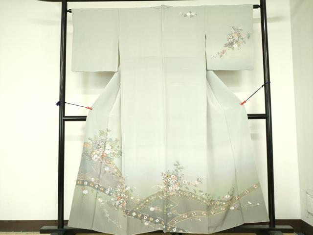 平和屋着物●中国三大刺繍　スワトウ刺繍　汕頭刺繍　総刺繍　訪問着　几帳花文　暈し染め　金彩　正絹　逸品　DABH0071op