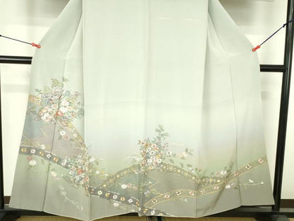 平和屋着物●中国三大刺繍　スワトウ刺繍　汕頭刺繍　総刺繍　訪問着　几帳花文　暈し染め　金彩　正絹　逸品　DABH0071op