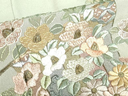 平和屋着物●中国三大刺繍　スワトウ刺繍　汕頭刺繍　総刺繍　訪問着　几帳花文　暈し染め　金彩　正絹　逸品　DABH0071op