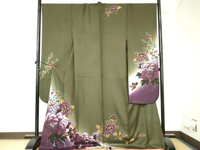 平和屋着物●豪華振袖　刺繍　牡丹　暈し染め　金彩　正絹　逸品　DABH0076op