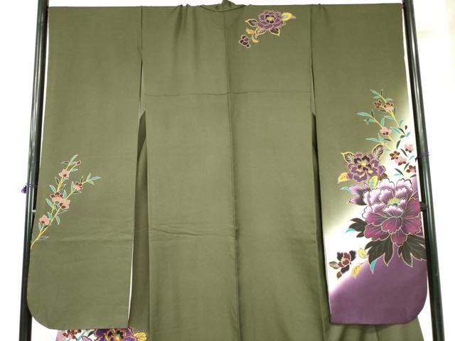 平和屋着物●豪華振袖　刺繍　牡丹　暈し染め　金彩　正絹　逸品　DABH0076op