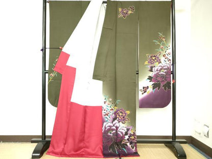 平和屋着物●豪華振袖　刺繍　牡丹　暈し染め　金彩　正絹　逸品　DABH0076op