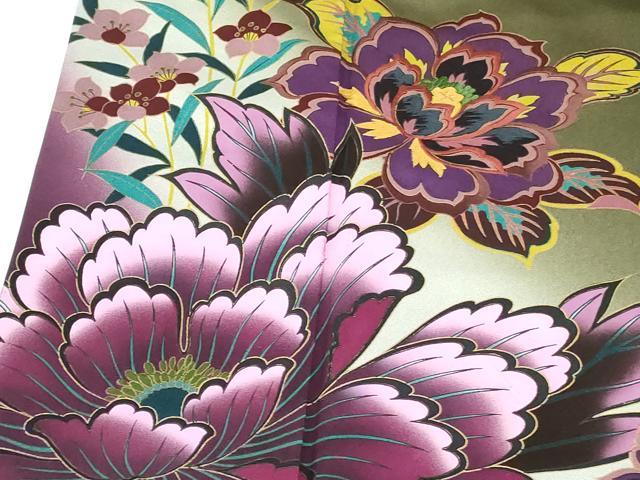 平和屋着物●豪華振袖　刺繍　牡丹　暈し染め　金彩　正絹　逸品　DABH0076op