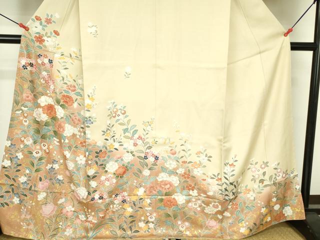 平和屋着物●訪問着　駒刺繍　草花　暈し染め　金彩　鈴乃屋扱い　正絹　逸品　DABH0079op