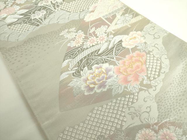 平和屋着物◎六通柄袋帯　風景花松文　金銀糸　正絹　逸品　DABH0088op