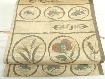 平和屋着物◎六通柄袋帯　横段花丸文　正絹　逸品　DABH0093op