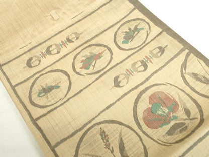平和屋着物◎六通柄袋帯　横段花丸文　正絹　逸品　DABH0093op
