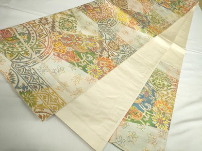 平和屋着物◎六通柄袋帯　更紗花鳥文　金糸　正絹　逸品　DABH0099op