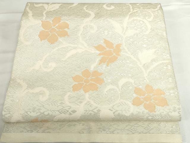 すももひめ 新品 紗 唐花 夏着物 仕付糸付 ワイドサイズ 小紋 5642 平和屋着物◎全通柄 本袋帯 更紗花唐草文 銀糸 正絹 逸品