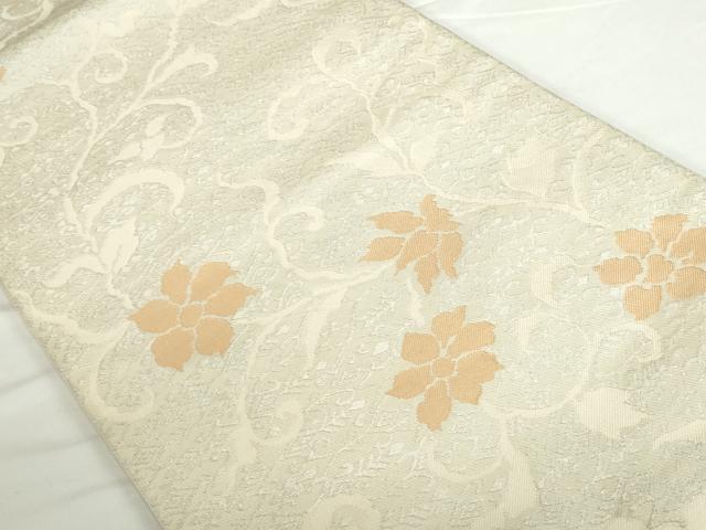 平和屋着物◎全通柄　本袋帯　更紗花唐草文　銀糸　正絹　逸品　DABH0100op