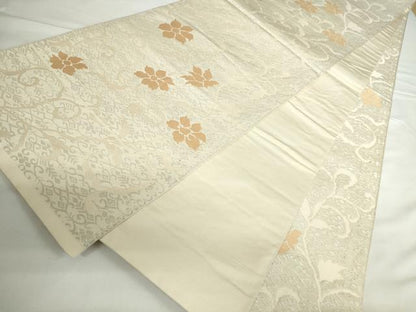 平和屋着物◎全通柄　本袋帯　更紗花唐草文　銀糸　正絹　逸品　DABH0100op