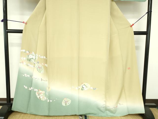平和屋着物●訪問着　友禅　作家物　草花文　暈し染め　正絹　逸品　DABH0131op