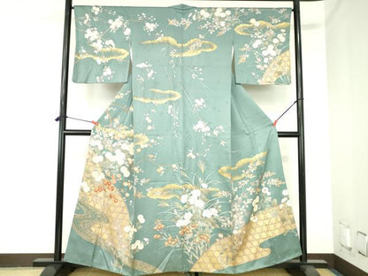 平和屋着物●訪問着　駒刺繍　草花　金彩　正絹　逸品　DABH0133op