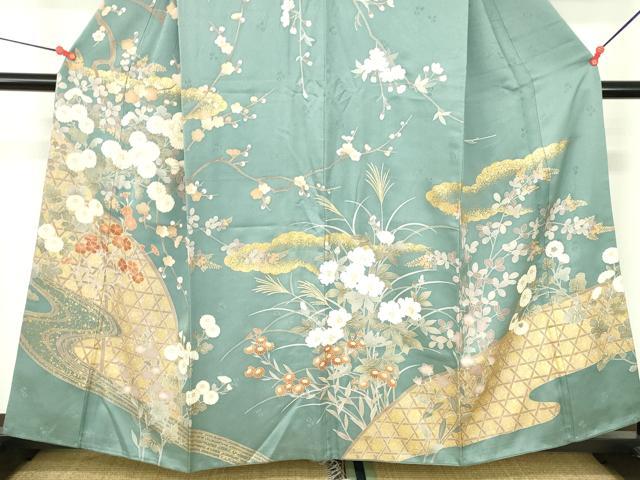 平和屋着物●訪問着　駒刺繍　草花　金彩　正絹　逸品　DABH0133op