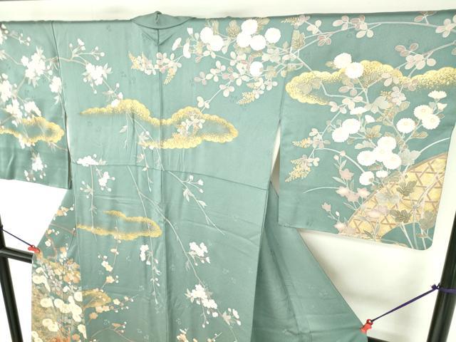 平和屋着物●訪問着　駒刺繍　草花　金彩　正絹　逸品　DABH0133op