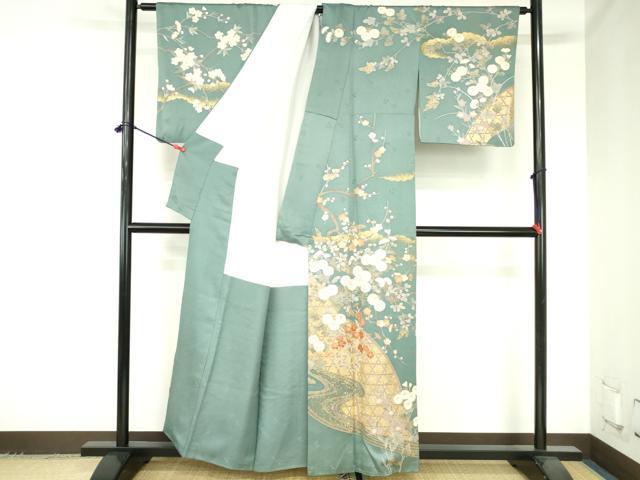 平和屋着物●訪問着　駒刺繍　草花　金彩　正絹　逸品　DABH0133op