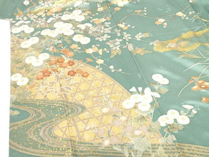 平和屋着物●訪問着　駒刺繍　草花　金彩　正絹　逸品　DABH0133op