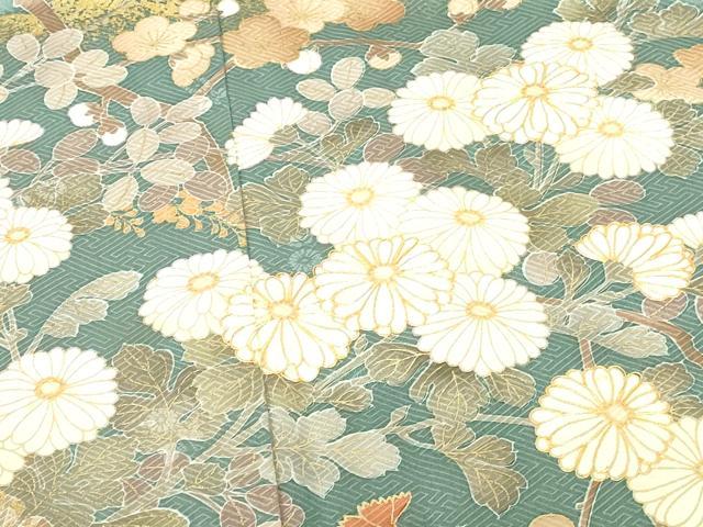 平和屋着物●訪問着　駒刺繍　草花　金彩　正絹　逸品　DABH0133op