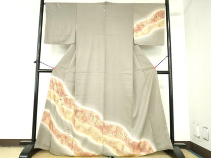 平和屋着物●訪問着　刺繍　道長草花文　暈し染め　金彩　正絹　逸品　DABH0134op