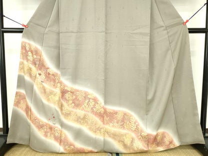 平和屋着物●訪問着　刺繍　道長草花文　暈し染め　金彩　正絹　逸品　DABH0134op