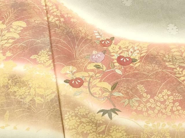 平和屋着物●訪問着　刺繍　道長草花文　暈し染め　金彩　正絹　逸品　DABH0134op