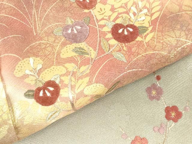 平和屋着物●訪問着　刺繍　道長草花文　暈し染め　金彩　正絹　逸品　DABH0134op