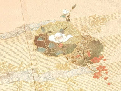 平和屋着物●訪問着　雪輪花文　枝梅　暈し染め　金銀彩　正絹　逸品　DABH0135op