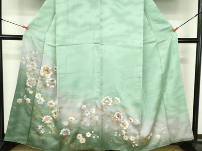 平和屋着物●訪問着　更紗花文　暈し染め　金彩　正絹　逸品　DABH0137op