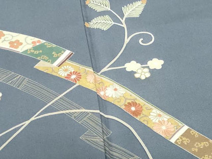 平和屋着物●訪問着　刺繍　鬘帯花文　金彩　正絹　逸品　DABH0138op