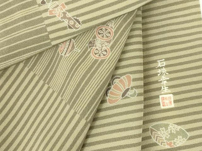 平和屋着物●伝統工芸士　石塚幸生　小紋　玩具文　正絹　逸品　未使用　DABH0143op