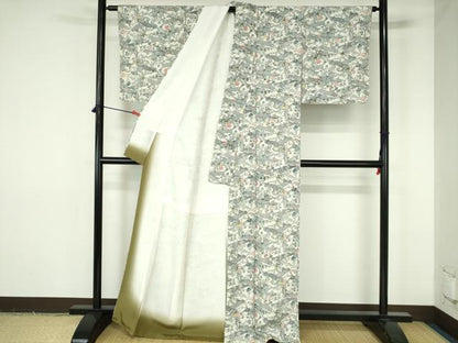 平和屋着物●上質な小紋　型染　風景花文　正絹　逸品　未使用　DABH0144op