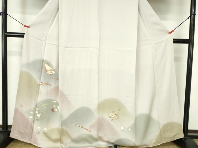 平和屋着物●豪華色留袖　駒刺繍　楽器花文　暈し染め　金彩　正絹　逸品　DABH0147op