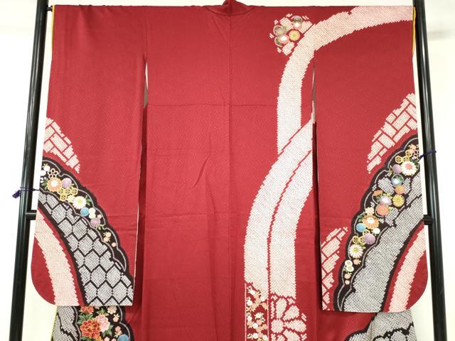 平和屋着物●ブライダルファッションデザイナー・桂由美　振袖　駒刺繍　絞り　亀甲花文　金彩　正絹　逸品　DABH0149op