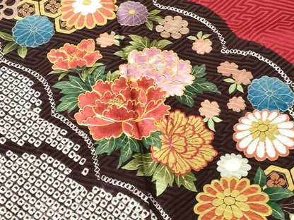 平和屋着物●ブライダルファッションデザイナー・桂由美　振袖　駒刺繍　絞り　亀甲花文　金彩　正絹　逸品　DABH0149op