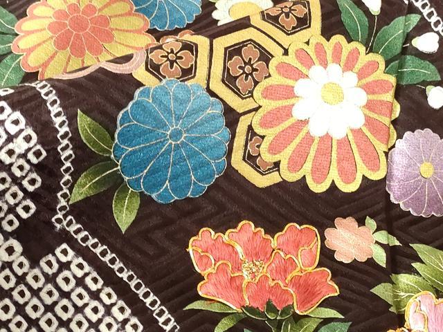 平和屋着物●ブライダルファッションデザイナー・桂由美　振袖　駒刺繍　絞り　亀甲花文　金彩　正絹　逸品　DABH0149op