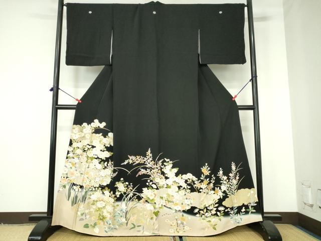平和屋着物●中国三大刺繍　スワトウ刺繍　汕頭刺繍　黒留袖　駒刺繍　雲取花文　暈し染め　金彩　正絹　逸品　DABH0150op